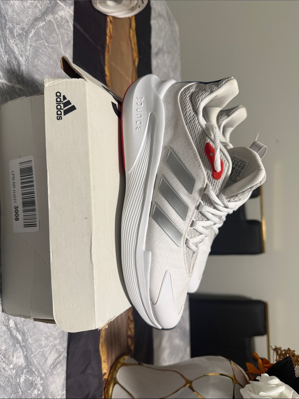 adidas White Sneakers with Red Accent
